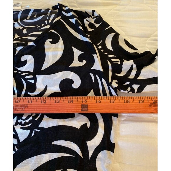 Rafael Blouse Sz Large Black & White Top Button Down Sheer 3/4 Sleeve lightweigh - Picture 8 of 11